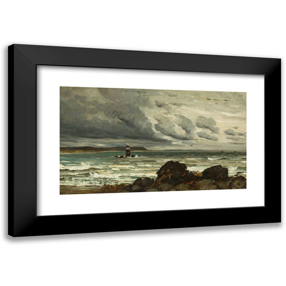 Harry Chase 24x16 Black Modern Framed Museum Art Print Titled - Seascape with Lighthouse