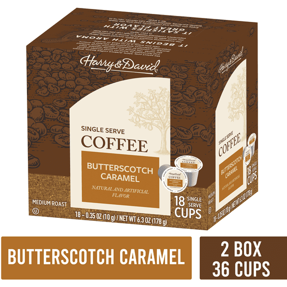 Harry & David Butterscotch Caramel, Medium Roast Keurig Coffee Pods, 36 Ct (2 Boxes of 18)