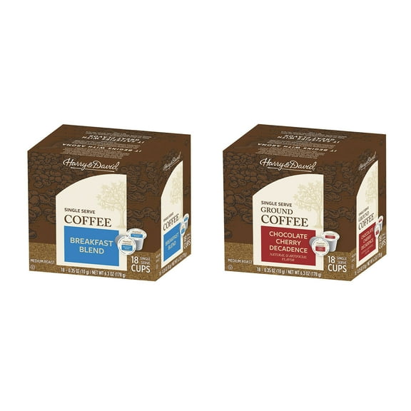 Harry & David Coffee Combo, Breakfast Blend, Chocolate Cherry Decadence 2/18 ct box