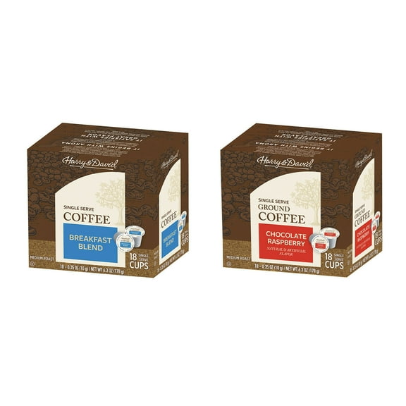 Harry & David Coffee Combo, Breakfast Blend, Chocolate Raspberry 2/18 ct boxes