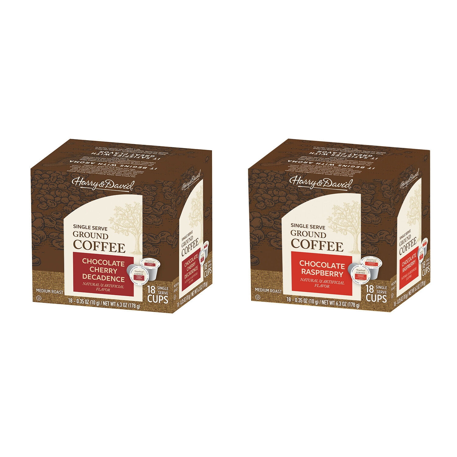 Harry \u0026 David Coffee Combo, Chocolate Cherry Decadence, Chocolate Raspberry 2/18 ct boxes