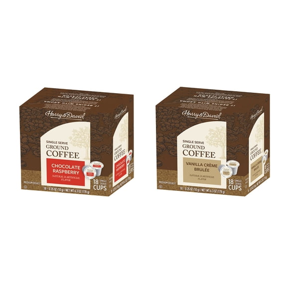 Harry & David Coffee Combo, Chocolate Raspberry, Vanilla Creme Brulee 2/18 ct boxes