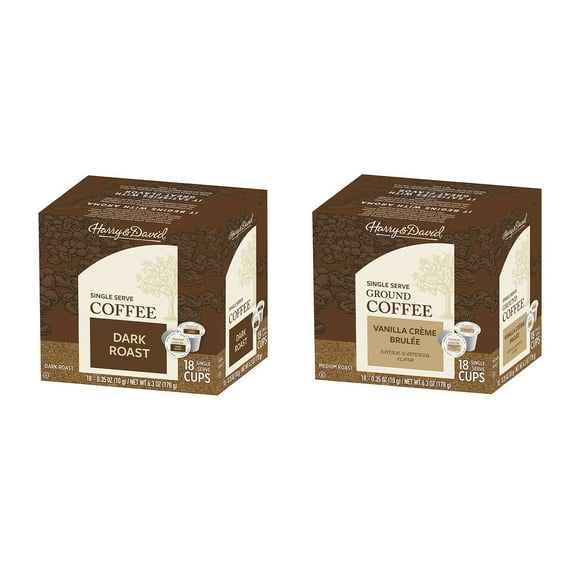 Harry & David Coffee Combo, Dark Roast-Vanilla Creme Brulee 2/18 ct boxes