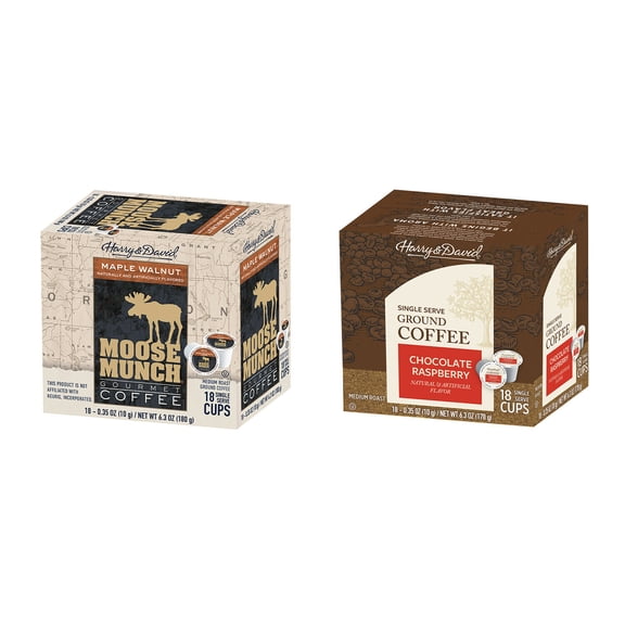 Harry & David Coffee Combo, Maple Walnut,Chocolate Raspberry 2/18 ct boxes
