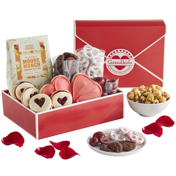 Harry & David Grandkids Sweets Gift Box, Valentine's Day Candy & Popcorn Assortment, Heart Cookies, Pretzels, Chocolate Cherries, Caramel Popcorn, Gift For Grandkids
