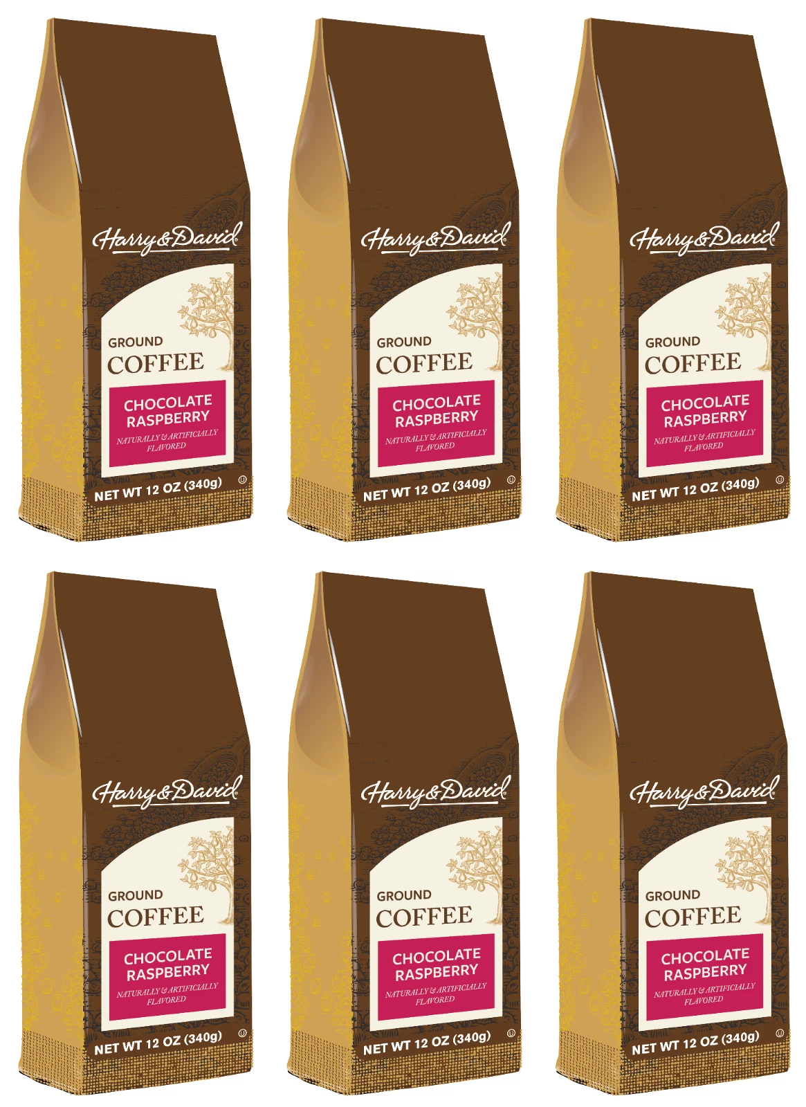 Harry & David Ground Coffee, Chocolate Raspberry, 12 oz Bags (6-Pack)