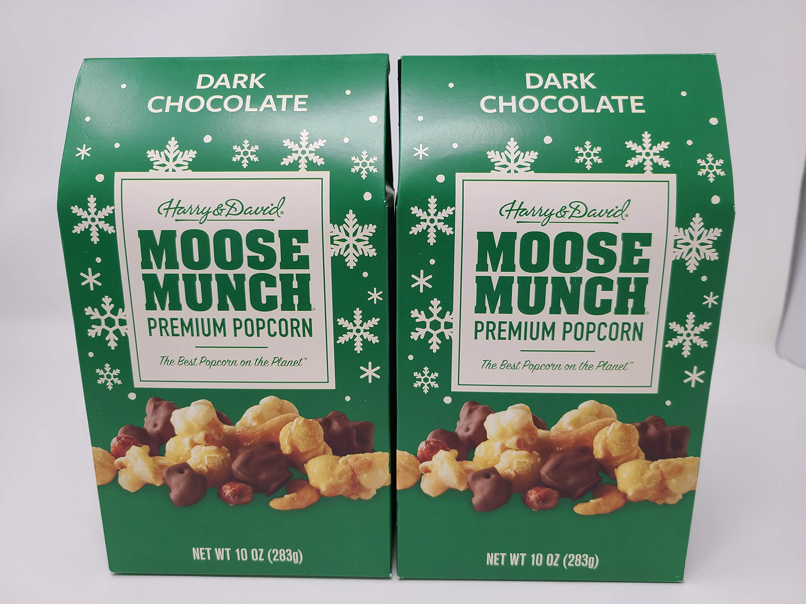 Harry & David Holiday CM31Moose Munch Premium Popcorn Dark Chocolate 10 oz, 2 Boxes