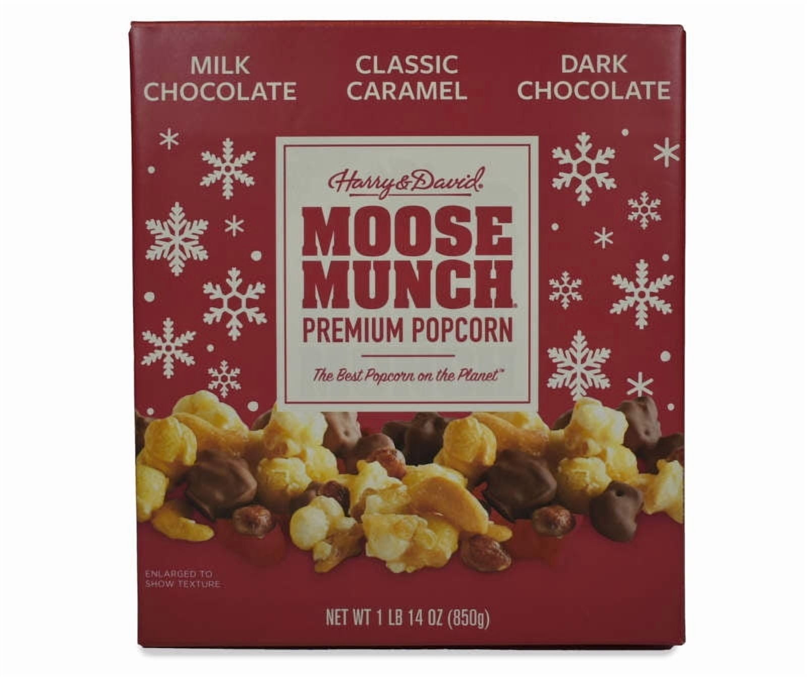 Harry & David Limited Edition Moose Munch Popcorn Party Box in Holiday Packaging including Caramel, Milk & Dark Chocolate Moose Munch, 30 Oz.