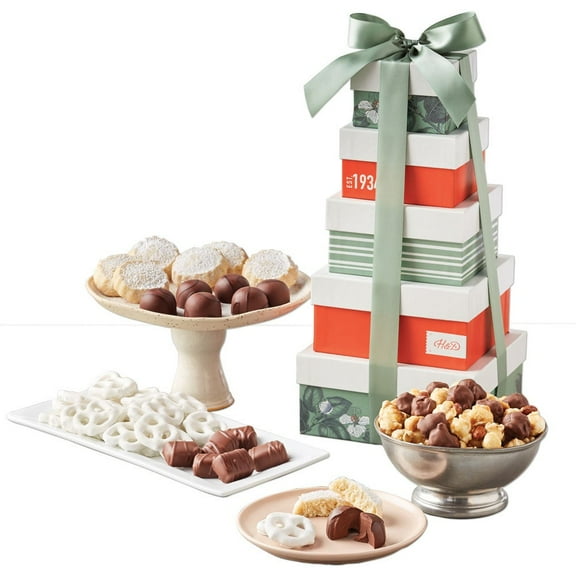 Harry & David Tower Of Treats Sweet Chocolate Truffles & Popcorn Gift Tower, Chocolate Gift Tower, Popcorn Gift Basket, Great For All Occasions, Corporate Gifts