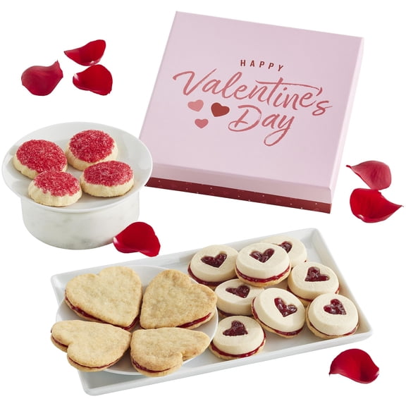 Harry & David Valentine's Day Cookie Gift Box, Assorted Holiday Cookies, Heart-Shaped Galettes, Raspberry Shortbread, Vanilla Sanding Sugar Cookies, Gourmet Bakery Gift, 12 Oz