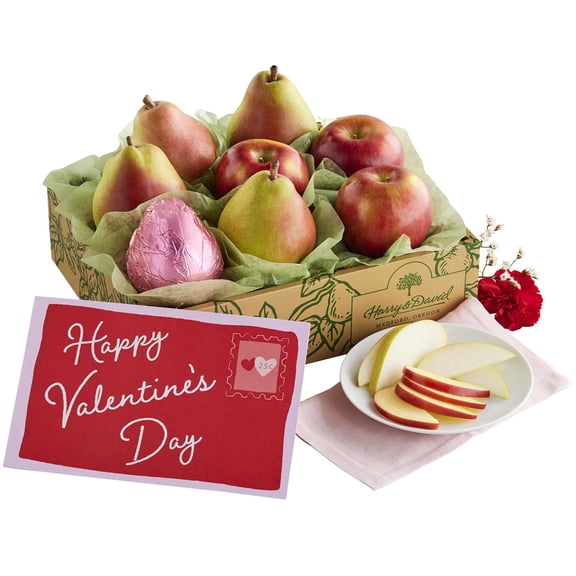 Harry & David Valentine's Day Pears And Apples Fruit Gift, Fresh Royal Riviera Pears, Seasonal Apples, Healthy Fruit Basket, Pre-Printed Xoxo Placecard, 4 Lb