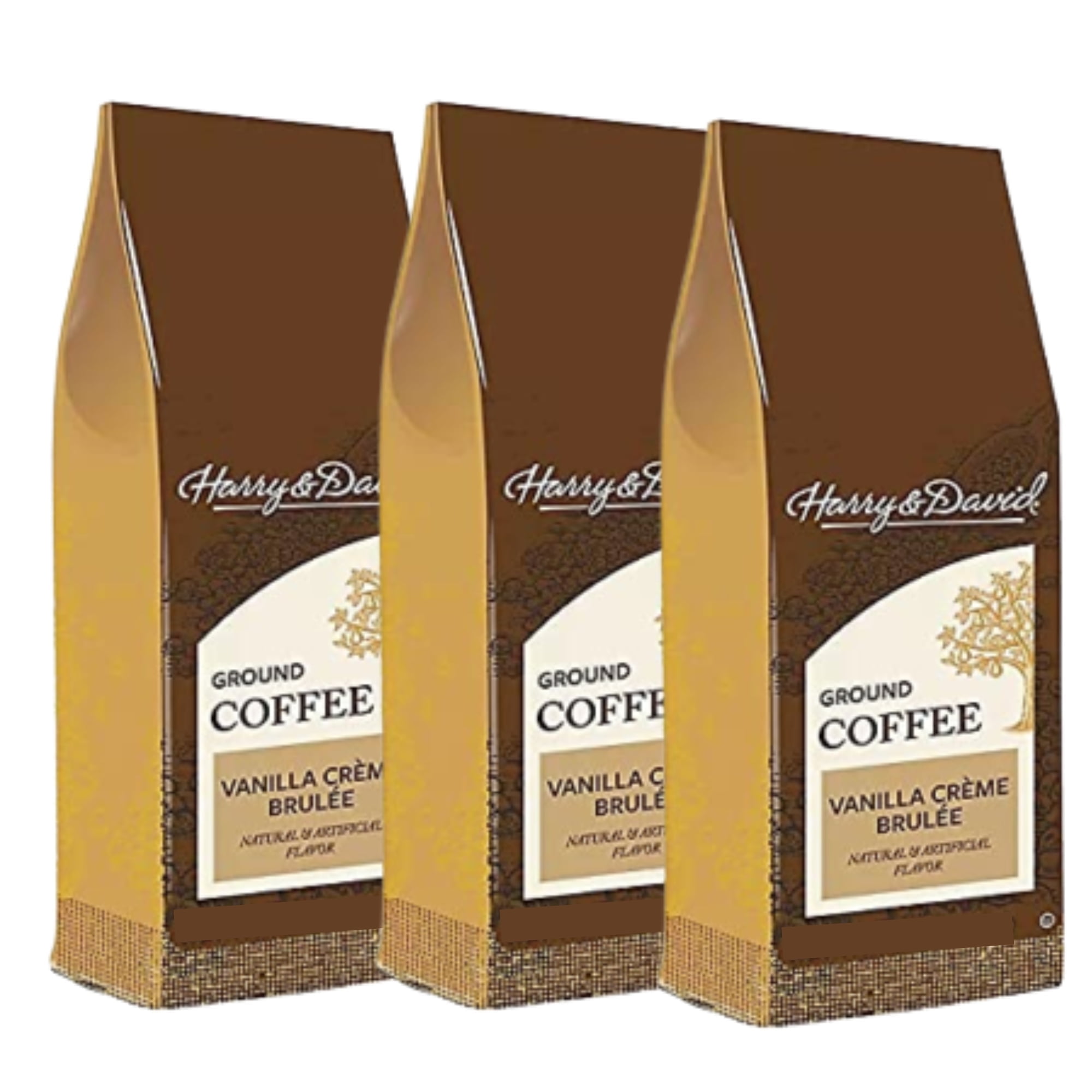 Harry & David Vanilla Creme Brulee Ground Coffee Made with 100% Arabica Beans, Medium Roasted Sweet Dessert Taste Home Kitchen Pantry Office for Daily Morning Coffee and Gifts 4oz Pack of 3