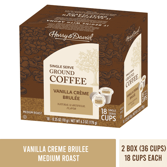 Harry & David Vanilla Creme Brulee Single Serve Coffee, 2 box (18 count each) brand Harry & David