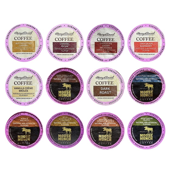 Harry & David and Moose Munch Single Serve Coffee Sampler, 12 Flavors (3 Cups Each)