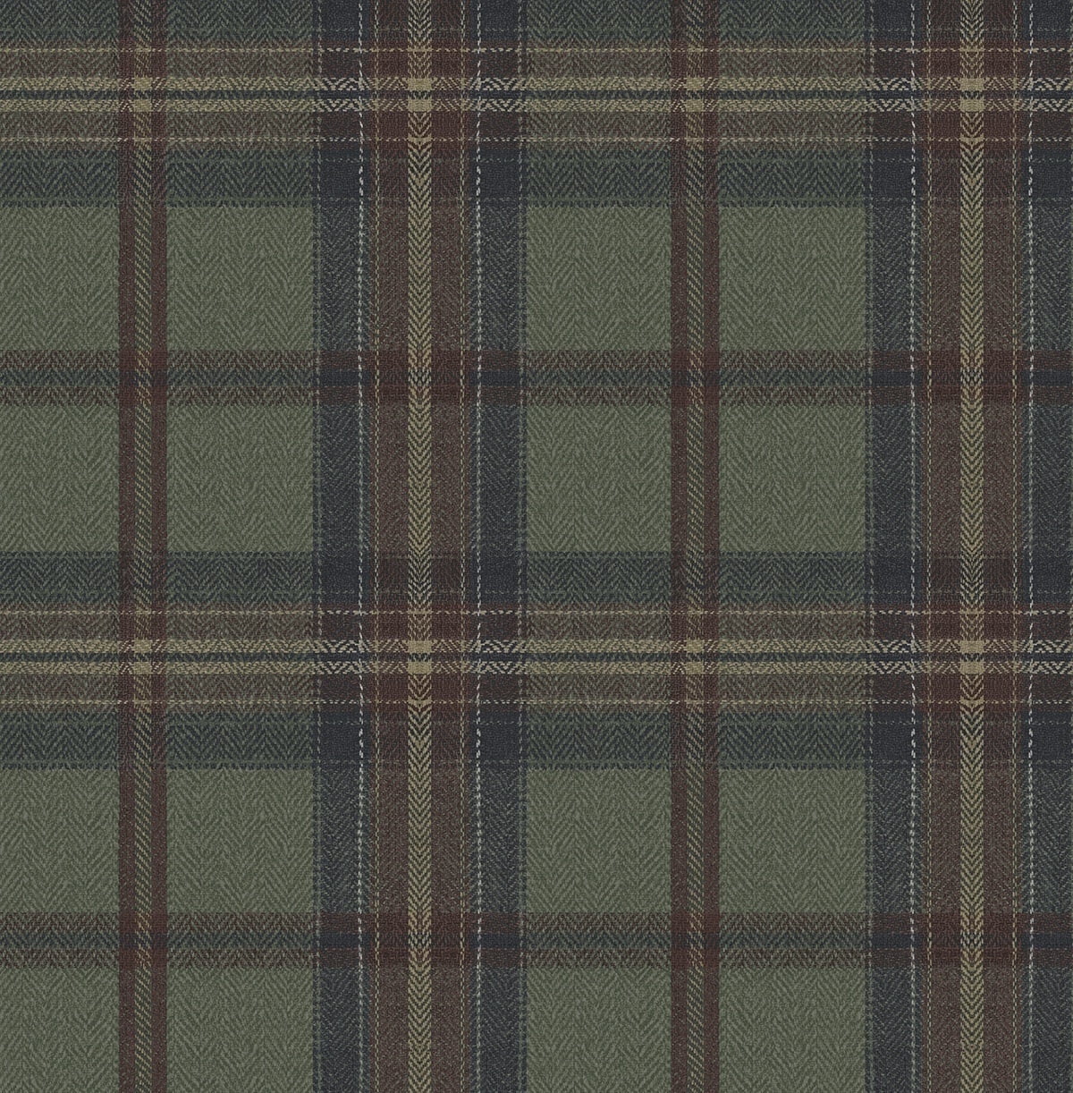 Harry & Grace Adobe & Antique Green Herringbone Plaid Premium Matte Non-Woven Peel and Stick Wallpaper - 20.5 in. W x 18 ft. L Roll