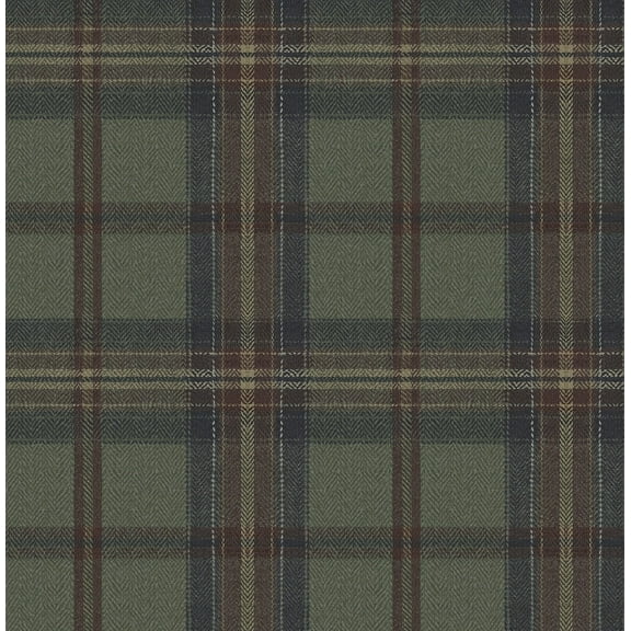 Harry & Grace Adobe & Antique Green Herringbone Plaid Premium Matte Non-Woven Peel and Stick Wallpaper - 20.5 in. W x 18 ft. L Roll