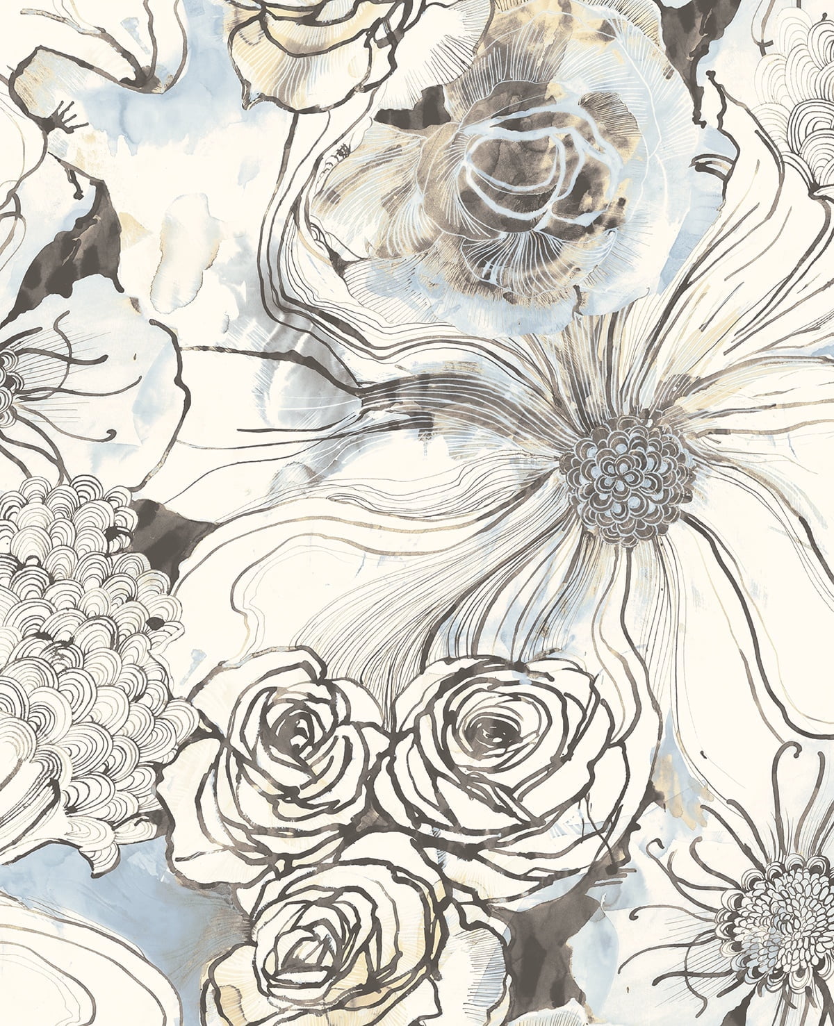 Harry & Grace Blue Mist & Stoneware Ink Rose Peel and Stick Wallpaper - 20.5 in. W x 18 ft. L Roll