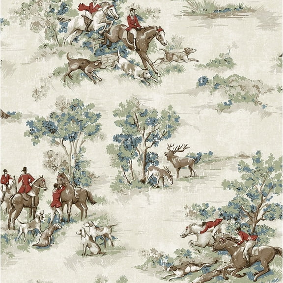 Harry & Grace Bluestone & Garnet Horse Race Peel and Stick Wallpaper - 20.5 in. W x 18 ft. L Roll