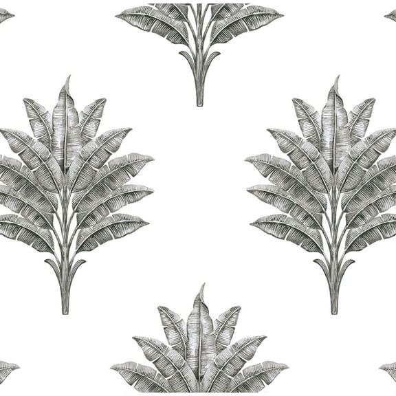 Harry & Grace Charcoal Sea Breeze Palm Peel and Stick Wallpaper