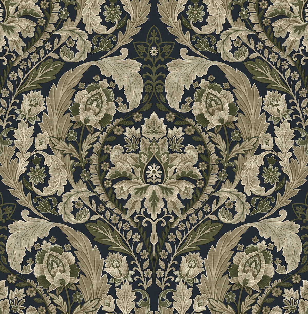 Harry & Grace Deep Sea Thornton Vintage Damask Peel and Stick Wallpaper - 20.5 in. W x 18 ft. L Roll