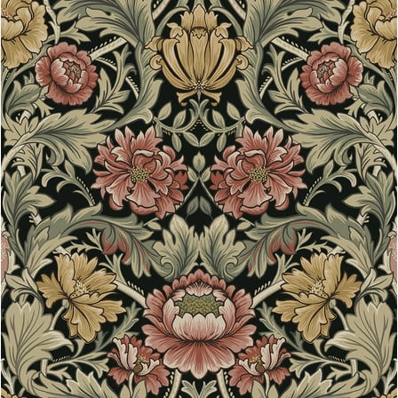 Harry & Grace Ebony Acanthus Floral Cameo Peel and Stick Wallpaper - 20.5 in. W x 18 ft. L Roll