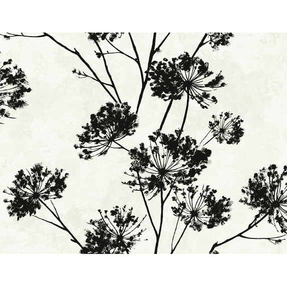 Harry & Grace Ebony Dandelion Floral Peel and Stick Wallpaper - 27 ft. W x 18 ft. L Roll