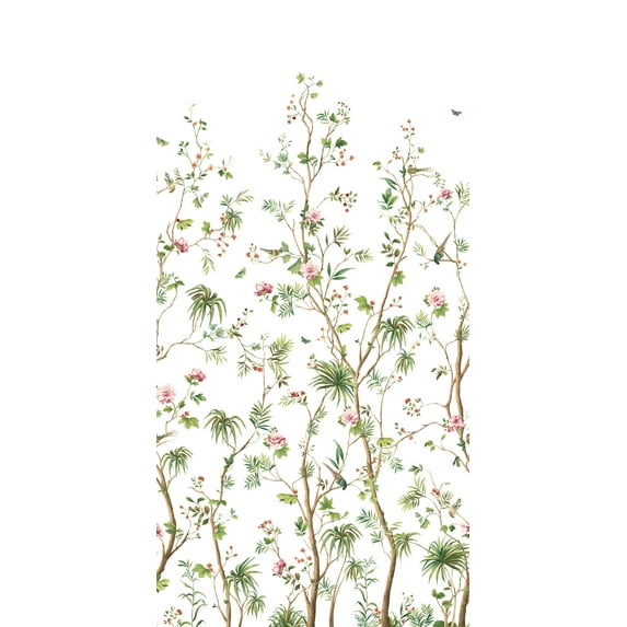 Harry & Grace Fern & Rosebud Blooming Chinoiserie Peel and Stick Wallpaper Mural - 54 in. W x 9 ft. T
