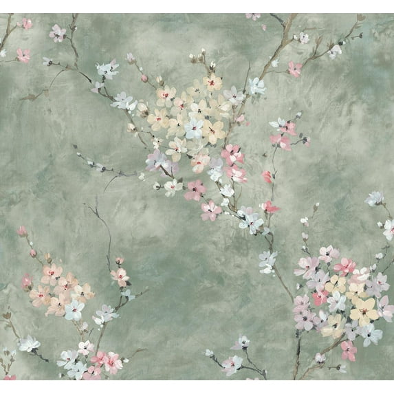 Harry & Grace Green Smoke Floral Blossom Peel and Stick Wallpaper - 27 in. W. x 18 ft. L. Roll