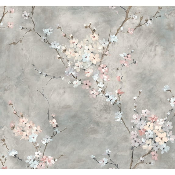 Harry & Grace Grey Floral Blossom Peel and Stick Wallpaper - 27 in. W. x 18 ft. L. Roll