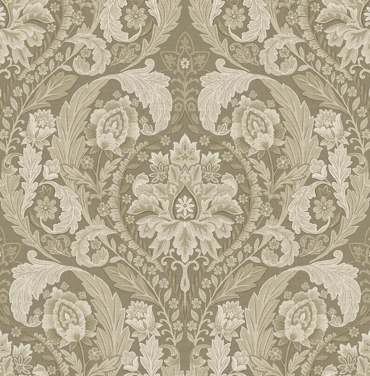 Harry & Grace Latte Thornton Vintage Damask Peel and Stick Wallpaper - 20.5 in. W x 18 ft. L Roll