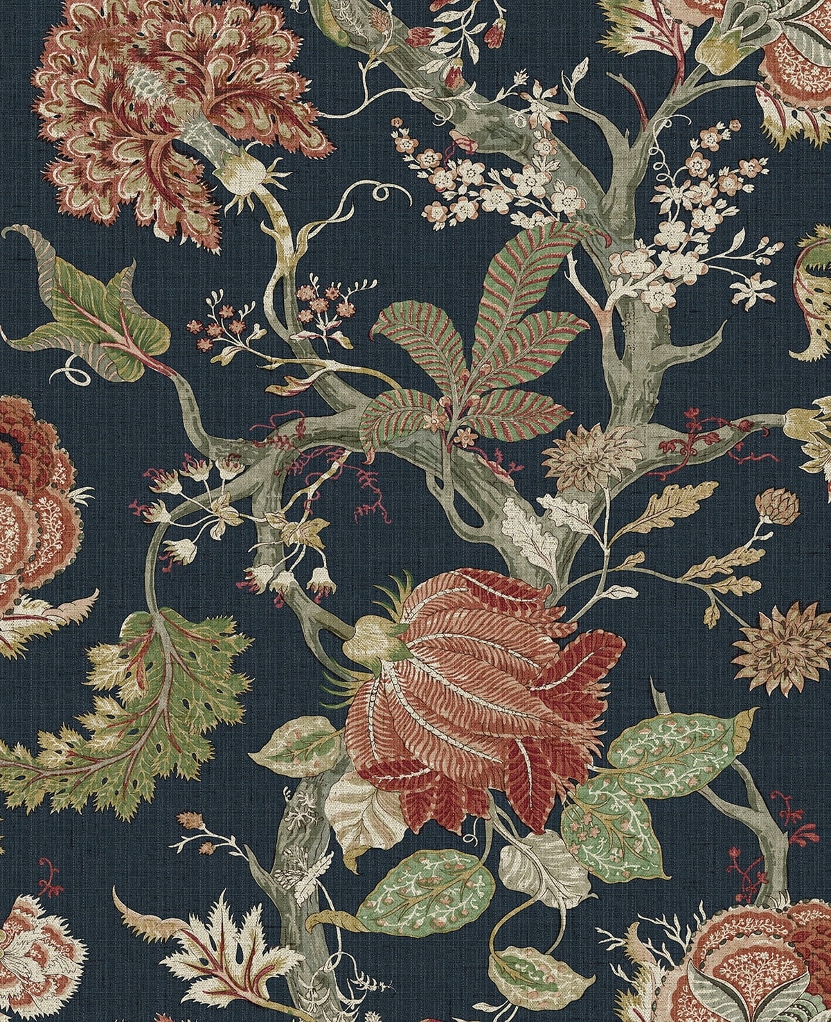 Harry & Grace Midnight Blue & Carmine Jacobean Trail Premium Matte Non-Woven Peel and Stick Wallpaper - 20.5 in. W x 18 ft. L Roll