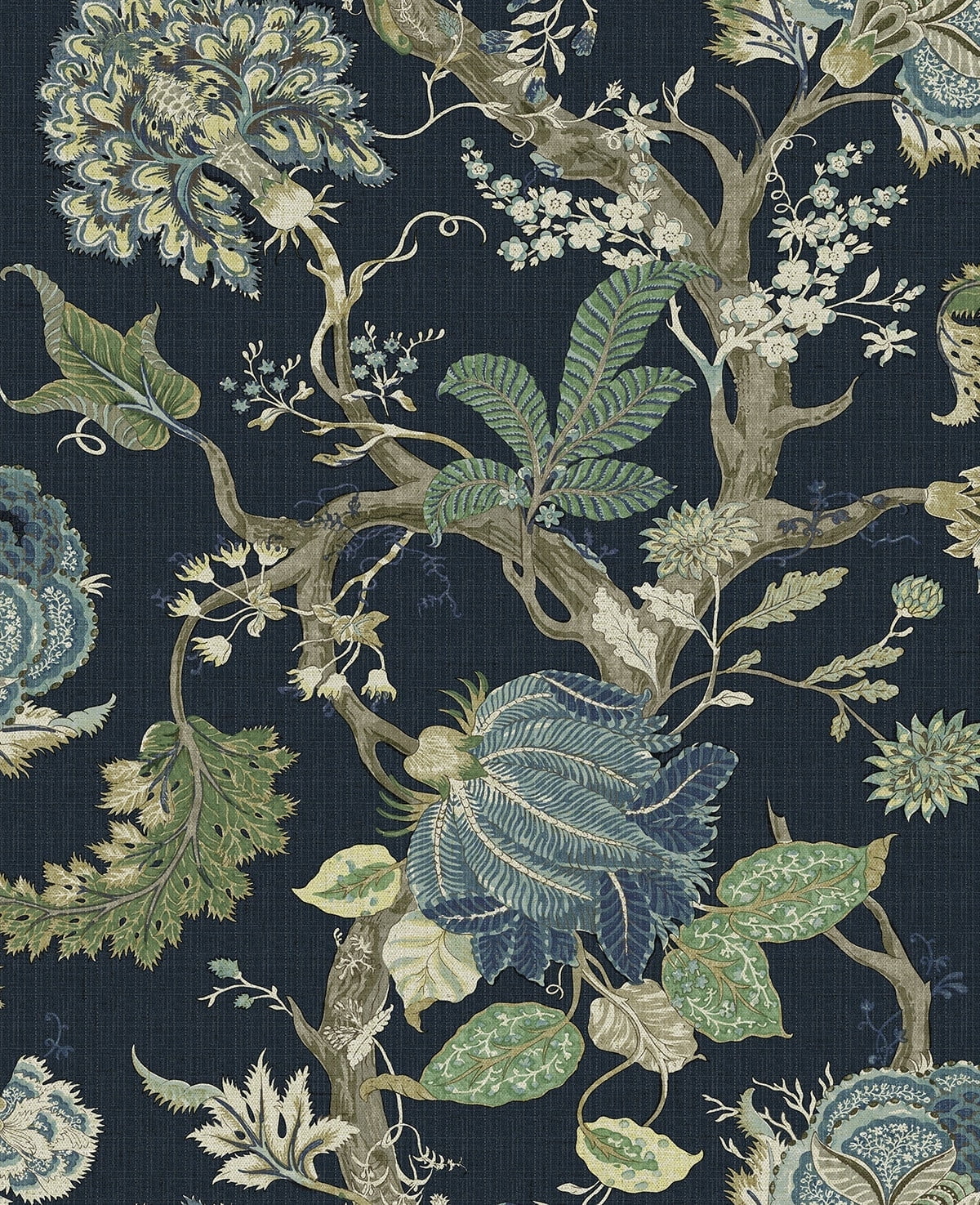 Harry & Grace Midnight Blue & Greenery Jacobean Trail Premium Matte Non-Woven Peel and Stick Wallpaper - 20.5 in. W x 18 ft. L Roll