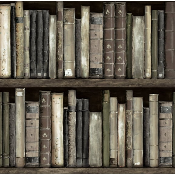 Harry & Grace Shale Faux Bookshelves Peel and Stick Wallpaper - 20.5 in. W x 18 ft. L Roll