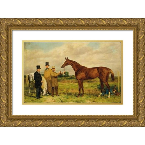 Harry Hall 24x17 Gold Ornate Framed and Double Matted Museum Art Print Titled - ‘Prince Charlie,’ Winner of the Two Thousand Guineas, with Portraits of Mr. H. Jones, Owner, and Mr. Joseph Da