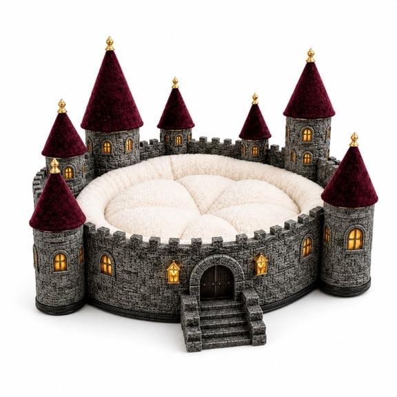 Harry Hog.warts Enchanted Castle Pet Cat Dog Bed, CastleShaped Dog Cat Bed, Warm Cushioned Round Pet Sleeping Nest, Halloween Fantasy Themed Pet Furniture for Small Medium Pets
