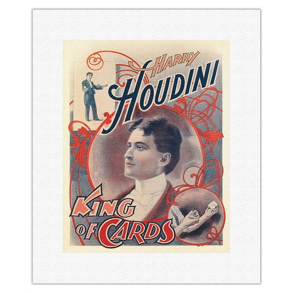 Harry Houdini - King of Cards - Vintage Magic Poster c.1895 - Fine Art Rolled Canvas Print 11in x 14in