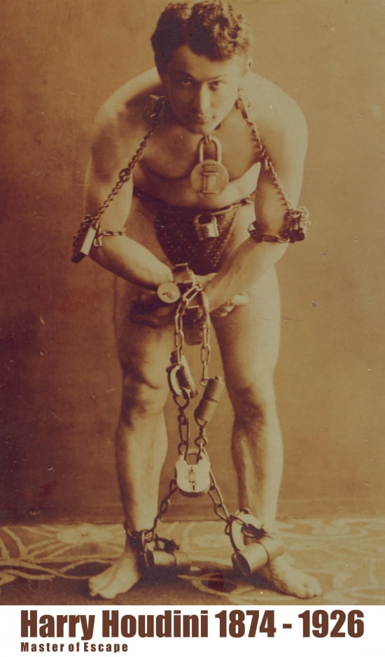 Harry Houdini Portrait In Chains - Pulicity Photo Taken 1899 Canvas Art - (18 x 24)