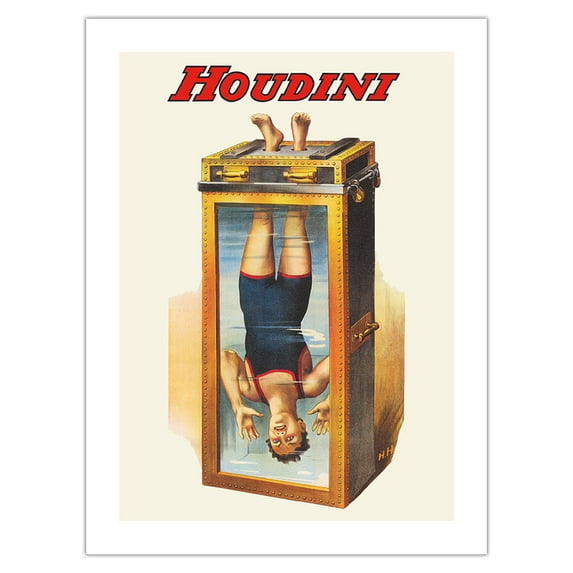 Harry Houdini - Water Torture Cell - Vintage Magic Poster c.1913 - Bamboo Fine Art 290gsm Paper Print (Unframed) 18x24in