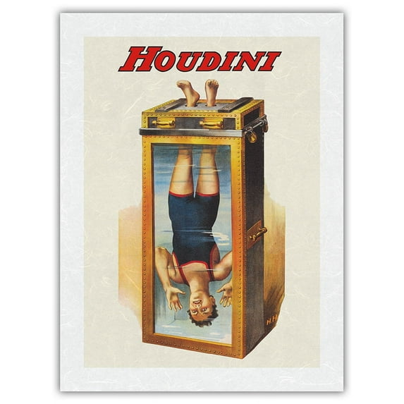 Harry Houdini - Water Torture Cell - Vintage Magic Poster c.1913 - Japanese Unryu Rice Paper Art Print 24 x 32 in