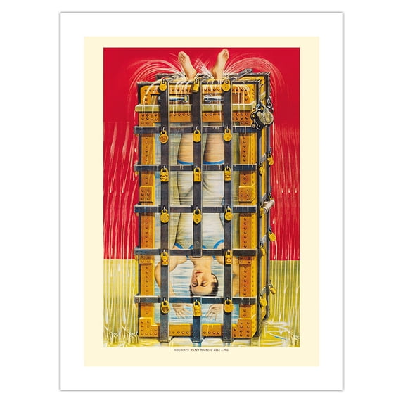 Harry Houdini - Water Torture Cell - Vintage Magic Poster c.1916 - Bamboo Fine Art 290gsm Paper Print (Unframed) 24x32in