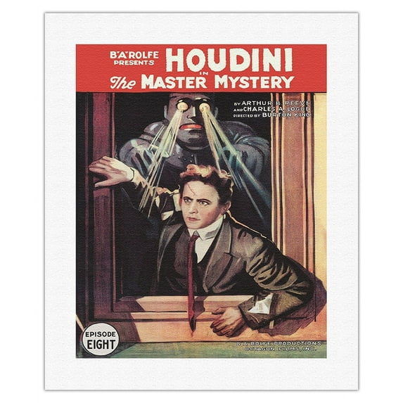Harry Houdini in The Master Mystery - Episode Eight - Vintage Film Movie Poster c.1919 - Fine Art Rolled Canvas Print 16in x 20in