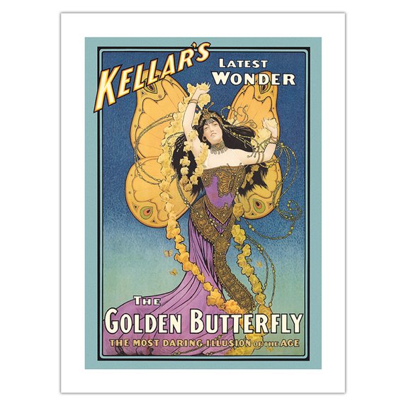 Harry Kellar’s Latest Wonder - The Golden Butterfly - Vintage Magic Poster c.1906 - Bamboo Fine Art 290gsm Paper (Unframed) 12x16in