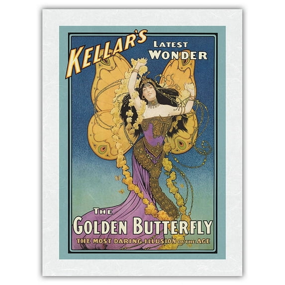Harry Kellar’s Latest Wonder - The Golden Butterfly - Vintage Magic Poster c.1906 - Japanese Unryu Rice Paper Art Print 24 x 32 in