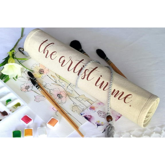 Harry Kritz Painting Brush Pouch, Pencil & Pen Wrap Pouch Premium 100% Organic Cotton with Side Flap Pockets