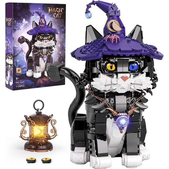 Harry Magic Cat Building Set with LED Compatible with Lego Animal Home Decor 1128 Pcs