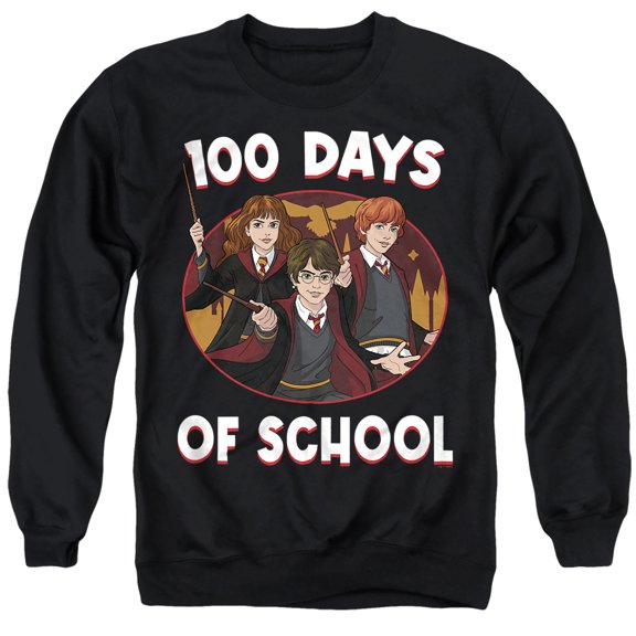 Harry Potter 100 Days of School Unisex Adult Crewneck Sweatshirt, Black, 2X-Large