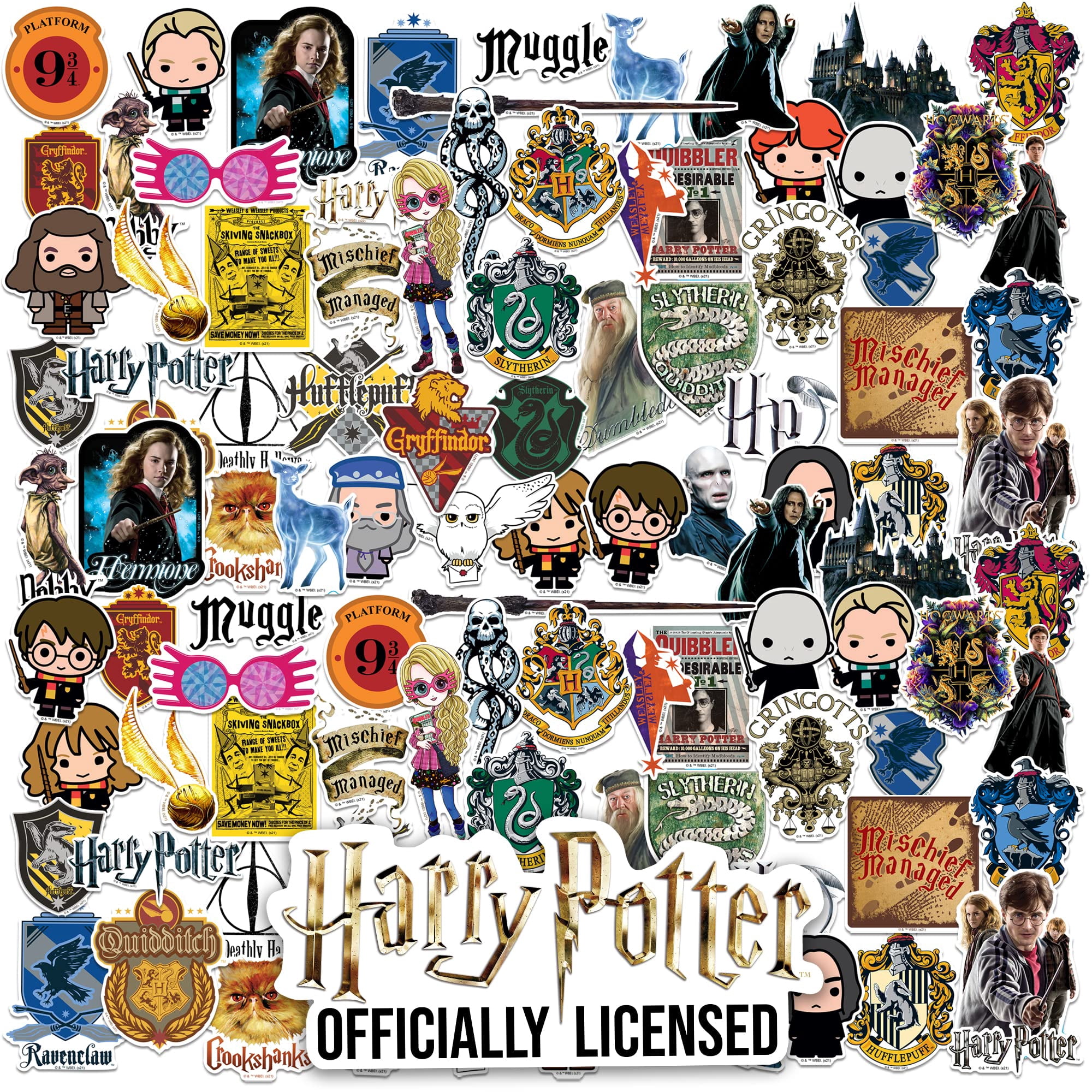Harry Potter 200ct Vinyl Sticker Pack  Hogwarts Houses, Harry, Hermione, Ron, Dumbledore, Deathly Hallows Die-Cut Stickers for Laptop, Water Bottle, Scrapbooking, Tablet, Indoor & Outdoor