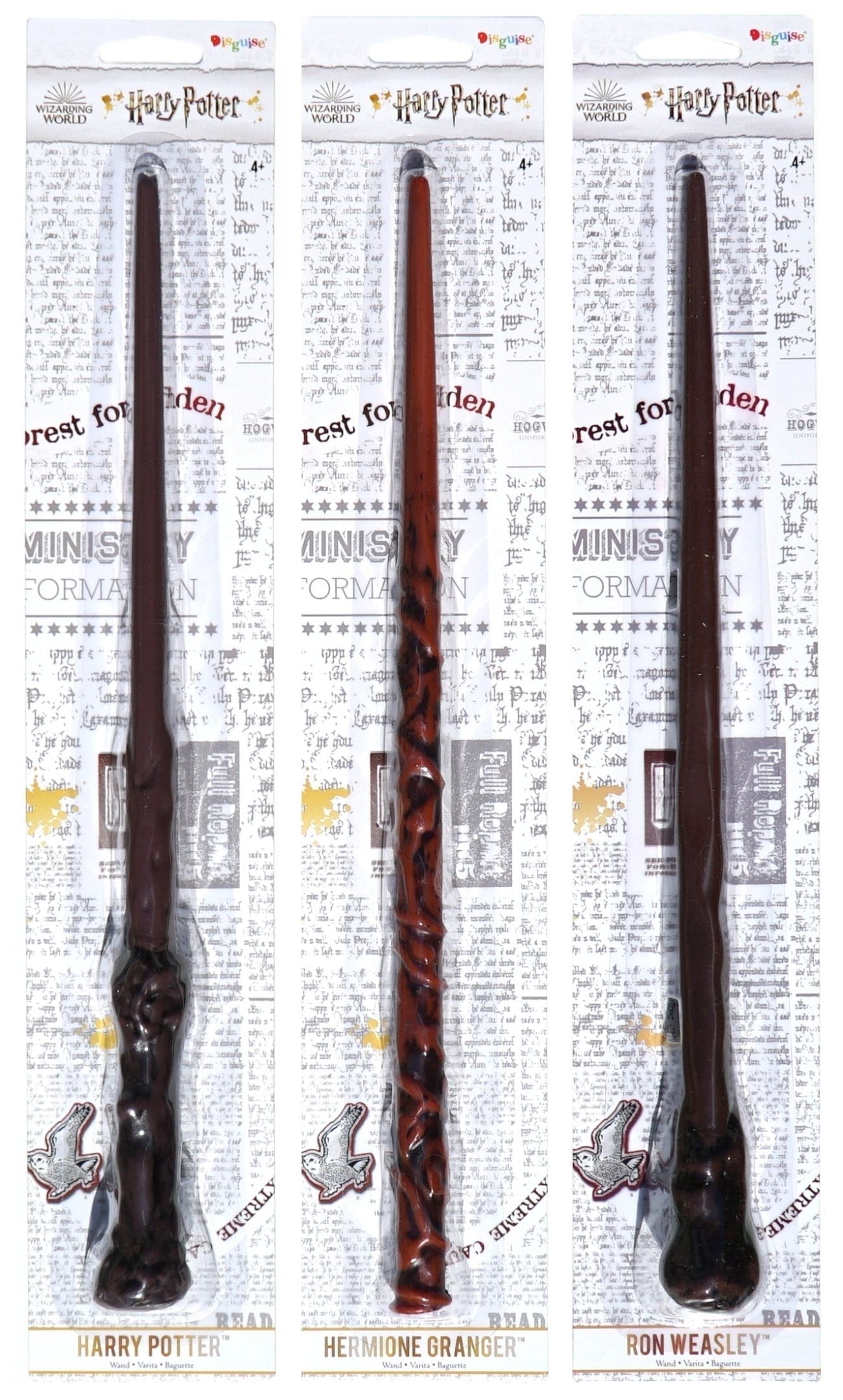Harry Potter 3 Piece Magic Wand Set: Harry, Hermione, Ron Costume Toy Wizarding World Wands Teens Adults