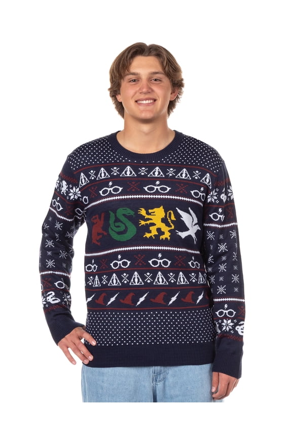 Harry Potter Adult Hogwarts Houses Gryffindor Slytherin Ravenclaw Hufflepuff Knit Ugly Christmas Sweater
