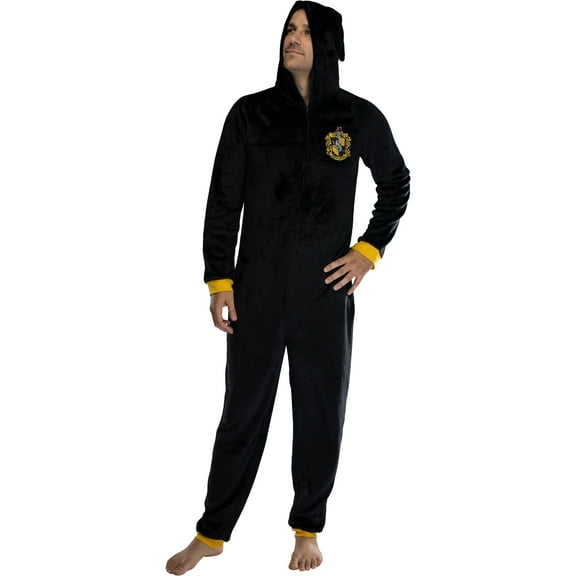 Harry Potter Men's Hooded One-Piece Hogwarts Houses Pajama Union Suit - Hufflepuff Gryffindor Slytherin Ravenclaw
